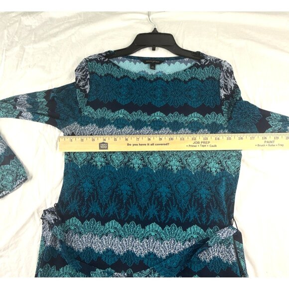 Banana Republic Womens XS Blue Teal & White Long Sleeve Patterned Dress - Picture 4 of 6